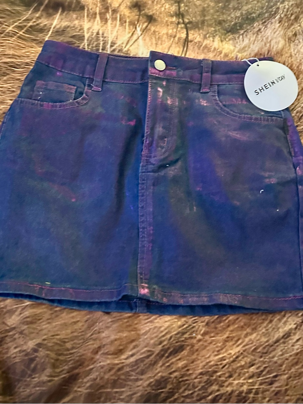 SHEIN Purple-Blue  reflective Mini Skirt - Denim